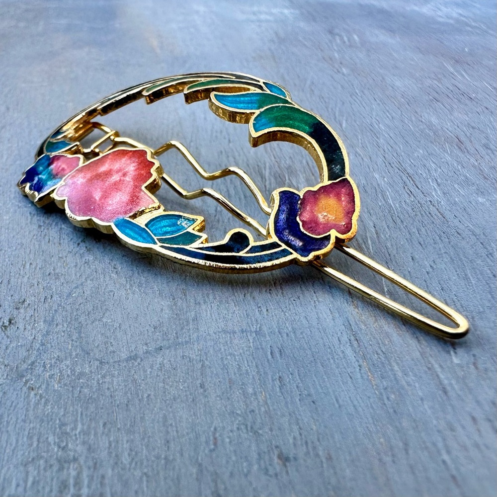 💥3/$10💥 Vintage Cloisonné Enamel Hair Clip - Picture 5 of 7